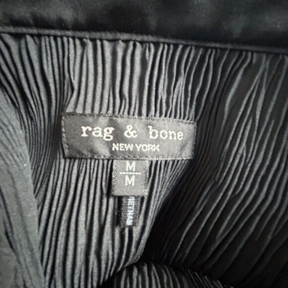Rag & Bone Womens Pleated Button-Up Blouse Medium Black Long Sleeve Lightweight - Picture 3 of 8